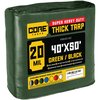 Core Tarps 40 ft x 50 ft Extreme Heavy Duty 20 Mil Tarp, Green/Black, Waterproof, UV Resistant, Rip and Tear Proof CT-703-40X50